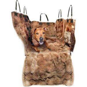 PELSBARN Luxurious Faux Fur Full Back-Seat Dog Car Seat Cover Large Brown